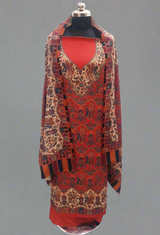 Rust colour woollen salwar kameez With Stole All Over Kaani Print CraftKashmir
