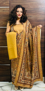 Brown colour woollen salwar kameez With Stole All Over Kaani Print CraftKashmir