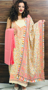 Pastel Pink colour salwar kameez With Stole CraftKashmir