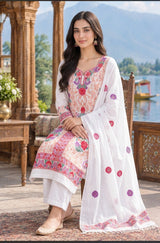 Heavy Kashmiri Aari jaal embroidery on white woollen salwar kameez