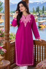 Purple Cotton Kashmiri Aari Work Kurti CraftKashmir