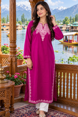 Purple Cotton Kashmiri Aari Work Kurti CraftKashmir