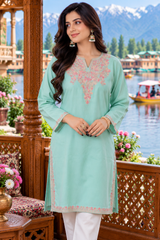 Mint Green Kashmiri Aari Embroidered Cotton Kurti | Craft Kashmir CraftKashmir