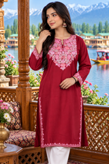 Maroon Kashmiri Aari Work Summer Cool Kurti CraftKashmir