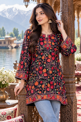Black Kashmiri Aari Work Georgette Kurti – Full Front, Back & Sleeve Embroidery CraftKashmir