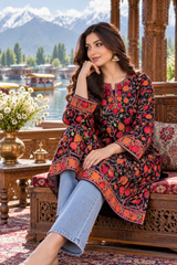 Black Kashmiri Aari Work Georgette Kurti – Full Front, Back & Sleeve Embroidery CraftKashmir