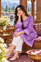 Purple Kashmiri Aari Work Georgette Kurti – Elegant Ethnic Wear CraftKashmir
