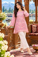 Pink Kashmiri Aari Work Georgette Kurti – Elegant Ethnic Wear CraftKashmir