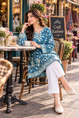Blue Kashmiri Aari Work Jaal Georgette Kurti – Front & Back Embroidery CraftKashmir