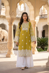 Yellow Kashmiri Kashidakari Georgette Kurti – Elegant Ethnic Wear CraftKashmir