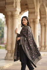 Black Kashmiri Embroidered Wool Shawl with Multicolour Jaal Work CraftKashmir