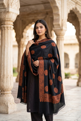 Black Kashmiri Jamawar Wool Shawl with Traditional Motifs CraftKashmir