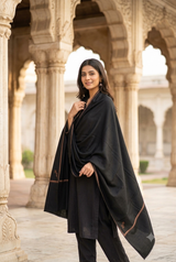 Black Kashmiri Sozni Hand Embroidered Wool Shawl – Traditional Border CraftKashmir