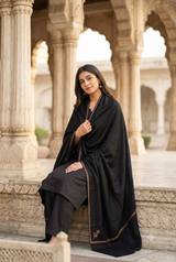 Black Kashmiri Sozni Hand Embroidered Wool Shawl – Traditional Border CraftKashmir