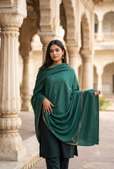Green Kashmiri Sozni Hand Embroidered Wool Shawl – Four-Sided Border CraftKashmir