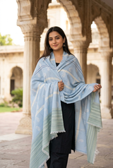 Blue Kashmiri Semi Pashmina Wool Shawl with Traditional Motifs CraftKashmir