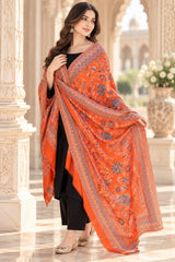 Saffron Kashmiri Kani Woven Semi Pashmina Shawl – Traditional Design CraftKashmir
