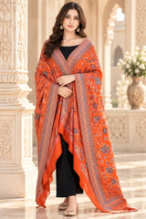 Saffron Kashmiri Kani Woven Semi Pashmina Shawl – Traditional Design CraftKashmir