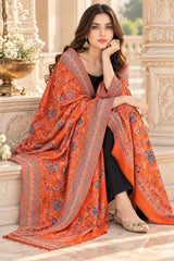 Saffron Kashmiri Kani Woven Semi Pashmina Shawl – Traditional Design CraftKashmir