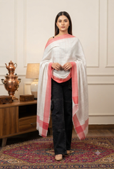 Cream Kashmiri wool shawl with classic check pattern