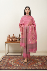 Pink Kashmiri Aari Work Wool Shawl – Traditional Floral Design CraftKashmir