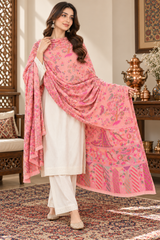 Pink Kashmiri Kani Wool Shawl – Traditional Woven Design CraftKashmir