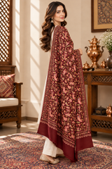 Back view of the maroon Kashmiri wool shawl