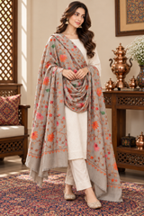 Beige Kashmiri Wool Shawl with Aari Work CraftKashmir