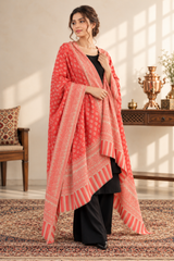 Red Kashmiri Wool Shawl with Butti Jaal Pattern CraftKashmir