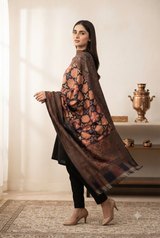 Black Kashmiri Jamawar Wool Shawl with Jaal Embroidery CraftKashmir