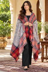 Beige Kashmiri wool shawl featuring machine Aari work