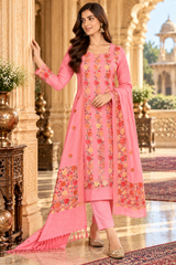 Peach Kashmiri Woollen Salwar Kameez with Heavy Aari Work CraftKashmir