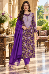 Purple Kashmiri salwar kameez with matching stole