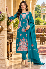 Blue salwar kameez material for customised tailoring