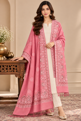 Dusty Pink Kashmiri Shawl with Floral Motifs and Ornate Border CraftKashmir