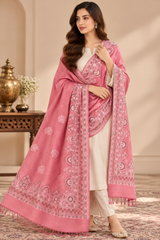 Dusty Pink Kashmiri Shawl with Floral Motifs and Ornate Border CraftKashmir