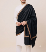 Classic Jet Black Embroidered Border Men’s Shawl CraftKashmir