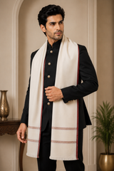 Cream colour men’s woven shawl with elegant border design