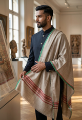 Plain Brown Men Shawl - Semi Pashmina Shawl CraftKashmir