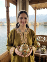 Olive Green Kashmiri Pheran with Mix Aari & Tilla Embroidery CraftKashmir