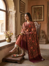 Deep Wine Maroon Kashmiri Woolen Stole with Dense Floral Jaal Aari Embroidery CraftKashmir