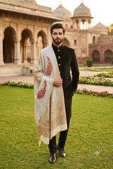 Beige Colour Jamawar Embroidery Shawl CraftKashmir