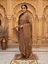 Classic Camel & Brown Printed Woolen Unstitched Suit with Matching Stole CraftKashmir