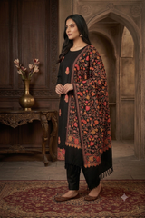 Black Kashmiri Woollen Salwar Kameez with Heavy Embroidered Stole CraftKashmir