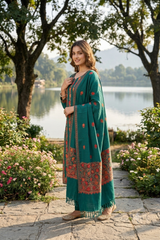 Bottle Green Kashmiri Woollen Unstitched Salwar Kameez with Aari Jaal & Stole CraftKashmir