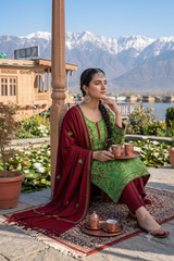 Maroon Kashmiri Woollen Salwar Kameez with Aari Embroidery & Motif Stole CraftKashmir