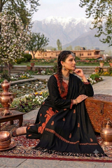 Black Kashmiri Woollen Salwar Kameez with Aari Embroidery & Motif Stole CraftKashmir
