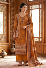 Mustard colour woollen salwar kameez With Stole All Over Kaani Print CraftKashmir