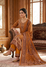 Mustard colour woollen salwar kameez With Stole All Over Kaani Print CraftKashmir