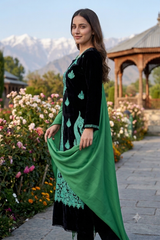 Black Kashmiri Woollen Unstitched Salwar Kameez with Stole CraftKashmir